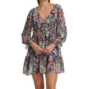 cinq a sept | Dresses | Cinq Sept Womenslewis Long Puff Sleeves Floral  Georgette Mini Dress Blue | Poshmark